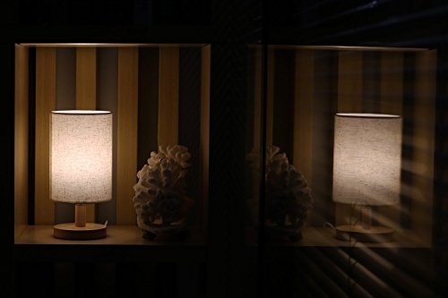 Rund Design Tischlampe Nachttischlampe, Holz und Stoffschirm Licht für Schlafzimmer, Wohnzimmer, Babyzimmer, Fensterdeko,Studentenwohnheim , Kommode, Couchtisch , Bücherregal - 5