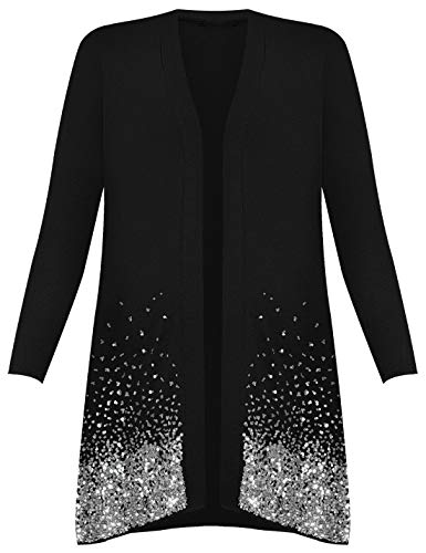 Islander Fashions - Cardigan ? Grande Taille et ? Manches Longues et ? Paillettes pour Femmes Noir EU 52-54