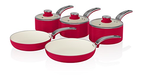 Swan Products Retro Pan Set, Red, Set of 5