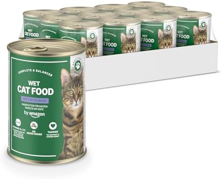 by Amazon Cibo umido per gatti senza cereali, in barattolo, paté di anatra, 12 x 400 g