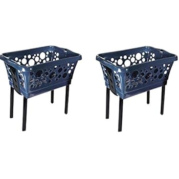 Wäschekorb-Set 2 Körbe aus Plastik mit Klappfüßen Stabil und stapelbar