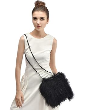 Handtasche aus Fell - Women Mode Umhängetasche mit Pelz Lange Kette Gurt Tasche