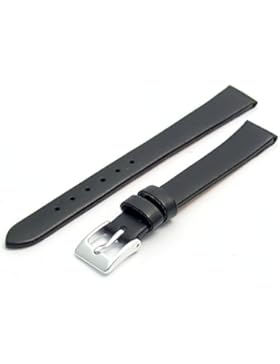 Feines Kalb Leder Uhrenarmband Band 14mm Schwarz mit Chrom (Silber Farbe) Schnalle. KOSTENLOSE Spring Bars (Armbanduhr...