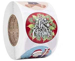 Jos 1 Roll (500pcs Christmas Theme 15 - Sticker Label ) Christmas/New Year Gift Sealing Paper Adhesive Baking Label for Cookie Cake Box Package ETC. (Label Size