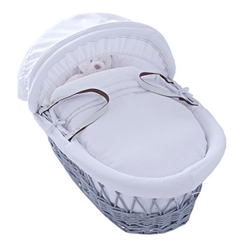 Izziwotnot Gift on Soft Grey Wicker Moses Basket (Premium)