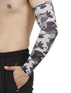 Never Lose Camouflage Arm Sleeves with UV Protection for Sports & Driving (1 Pair) (Grey)