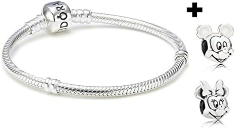 Minnie + Mickey Silver 925 MARKED Stunning Charm + Bracelet + Suede Pouch #791586