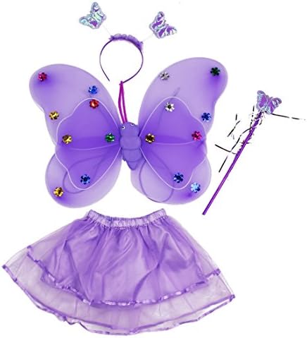 Fairy Costume Fancy Dressing up set for 3-8 years girls Comprising Butterfly Wings Wand Headband and Tutu Ideal Dressing up (Purple)