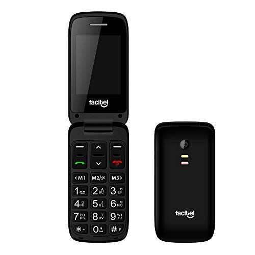 Facitel FS23 - Telefonos moviles Libres de facil Uso con Tapa, Compatible con audifonos,Amplificador de Sonido, Boton SOS (Negro)