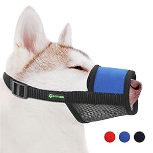 ILEPARK Suave Bozal de Nylon para Perros Grandes Previene Mordidas, Ladridos y Que Mastiquen, Bozal Lazo Ajustable (S,Azul)