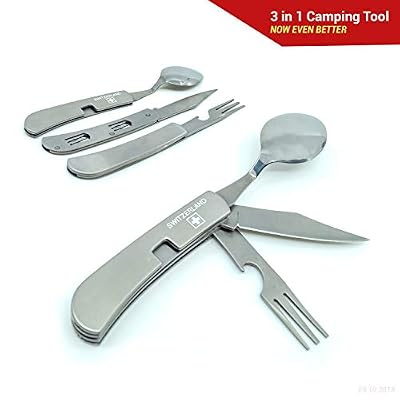 topspirit Camping Outil Switzerland 3 en 1 multi tool Cuillère Fourchette Couteau Argent