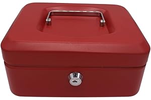 Keroppa - Caja de Caudales Roja de 20 x 16 x 9 cm con Cerradura de Seguridad y Llave, Fabricada en Acero Resistente, Diseño Compacto y Portátil para Oficina, Hogar y Viajes