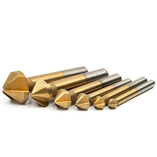 Fortag 6 tlg 3 Flute 90° Kegelsenker Satz Titan-beschichtet Kegelsenkersatz Senker Senkbohrer Senkbohrung Versenker Entgrater Set 6.3-20.5 mm - 7