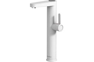 Briwellna Sofort-Warmwasserhahn für Aufsatzwaschbecken, 220 V elektrischer Wasserhahn, Durchlauferhitzer mit Digitalanzeige, hoher Wasserhahn für Badezimmer (Weiß)
