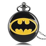 Batman Logo Luxus Schwarz Finish Fall Herren Quarz-Taschenuhr Halskette – auf 81,3 cm Zoll/80 cm Kette