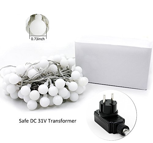 LED Lichterkette,Sunglo(TM) Globe Lichterkette Innen Deko Glühbirne 10 Meter 100er Warmweiß DC 31V Beleuchtung Kugel für Party, Weihnachten[Energieklasse A+++] - 7