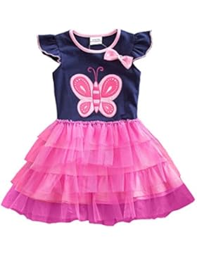 VIKITA Mädchen Kurze Ärmel Blume Stickerei Baumwolle Sommer Kleid 3-8 Jahre