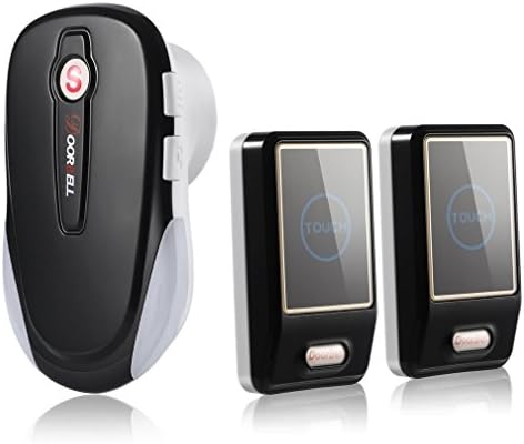 MIGVELA Wireless Digital Doorbell Kit, 2 Transmitters &amp; 1 Receiver, Door Ring Bells with Waterproof Touch Button, 28 Chimes, 4 Level Volume, LED Indicator, Black