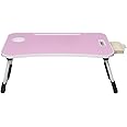 Amazon Basics Foldable Laptop Table with Cup Holder, Tablet Groove and Mini Drawer (Pink)