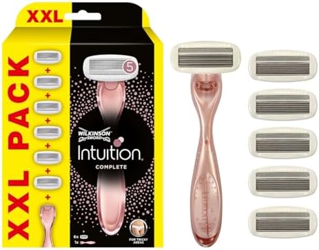 Wilkinson Sword - Intuition Complete XXL Pack - Rasoi per donna - Confezione XXL con 1 rasoio + 6 lame di ricarica - Contiene gel Skin Protect