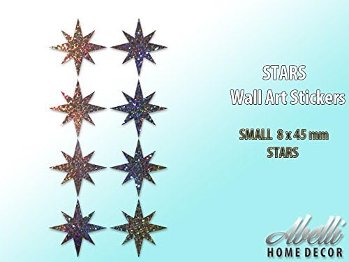 STAR Wall Art Stickers GLITTER SILVER (Small 8 x 45 mm), Abelli Home Decor