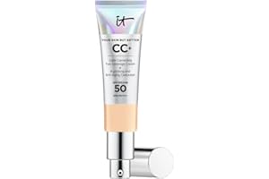 IT Cosmetics, Crème CC+ Anti-Âge Your Skin But Better, Haute Couvrance, Waterproof, Enrichi en Peptides, Collagène & Vitamines, Fini Naturel