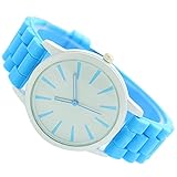 SODIAL(R)Damenuhr Klassisch Gel Silikon Gelee Uhr (Hellblau + Weisses Gesicht)