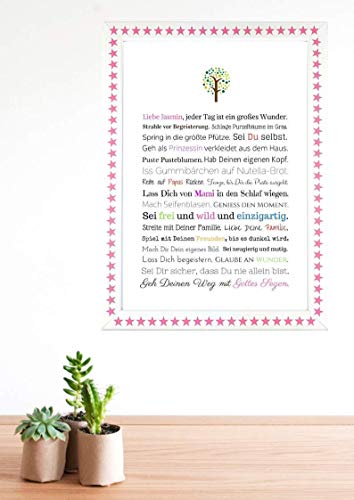 Taufgeschenk Mädchen: Personalisiertes Bild (PDF oder Kunstdruck in A4) - Geschenk Taufe | Gastgeschenk Patenkind von Taufpaten | Babygeschenke mit Namen - 2
