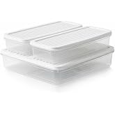 Deconox 3&rsquo;l&uuml; Slim Buzdolabı ve Derin Dondurucu Saklama Kabı Seti, 1 B&uuml;y&uuml;k (28cm) ve 2 K&uuml;&ccedil;&uuml;k (27cm) İnce Uzun Erzak Kutusu, Gr