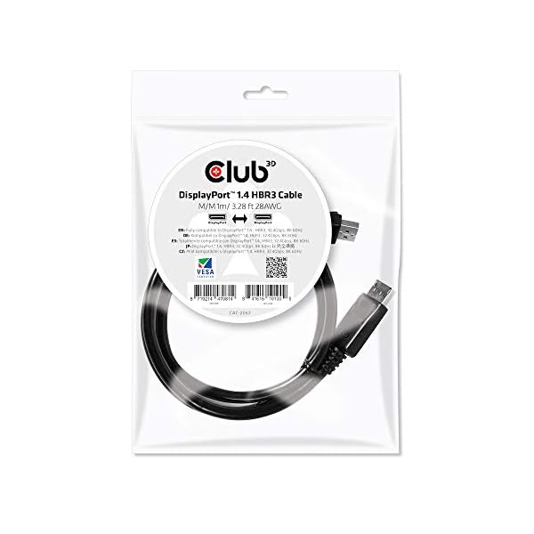 CLUB3D DisplayPort 1.4 HBR3 Cable 1metro Macho/Macho 8K60Hz - Cables displayport (1 m, DisplayPort, DisplayPort, Macho… - Image 3