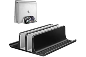 VAYDEER Support Vertical Ordinateur Portable, Support PC Portable, Conception Incurvée aux Deux Extrémités, Peut Placer des Laptop et Phone en Même Temps, Support Vertical Macbook Pro/Air, iPad - Noir