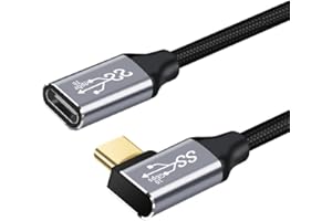 YIWENTEC USB C do USB C 0.25M Męski Żeński Kąt Kabel, USB C Data Cable USB 3.1 Gen 2 10Gbps Transfer danych USB C 100W Kabel, 4K 60Hz USB C Display Cable
