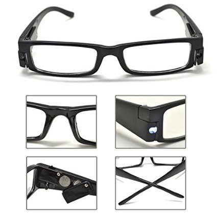 Moda gafas de lectura libertad compacta Rectangular luz LED Vision clara marco completo Eyewear LED brillante lector nocturnos recetados con luz  color negro  2 50