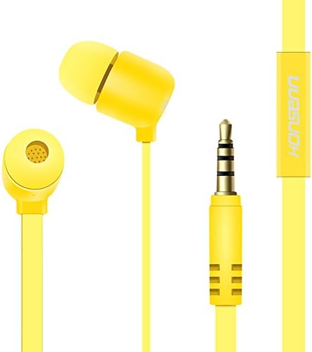 Honsenn In-Ear Earbuds with Mic, Tangle-Free Wired Earphones for iPhone, iPad, iPod, Samsung Galaxy, Android Smartphones, Tablets, Computers (Yellow)