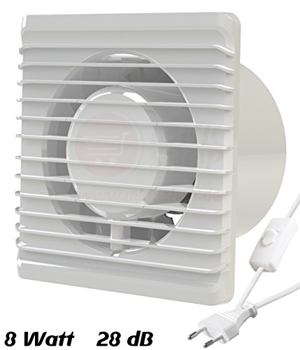 Badventilator Ø 125 mm in weiß mit Netzstecker und Kippschalter Lüfter Ventilator Front Wandlüfter Badlüfter Ventilator Einbaulüfter Bad Küche leise 12,5 cm - 5