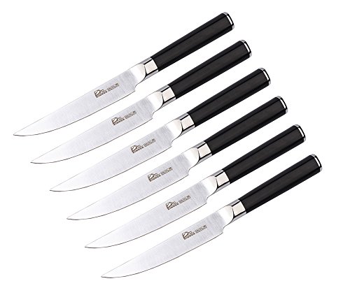 Steak Messer Glatte Klinge, Set von 6, von HuaXing GongMao, 5,5 Zoll Sharp German Steel Blade + Komfortable Dark Mahagoni Griff + 100% Lifetime Garantie