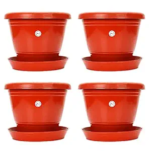 Kraft Seeds Plastic Planter with Bottom Plate, Red, 7.5-inch , Pack of 4