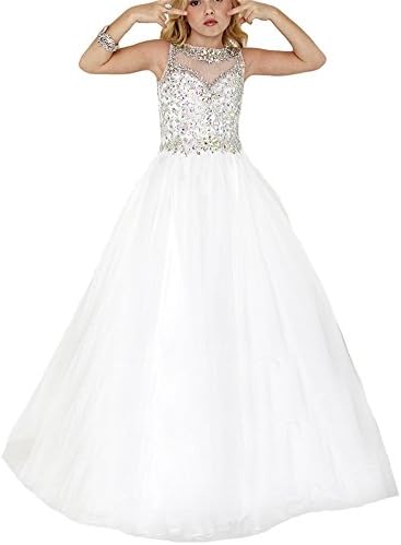 Huaibin Flower Girls' Crystal Body First Holy Communion Gowns White Pageant Dresses 10 US White