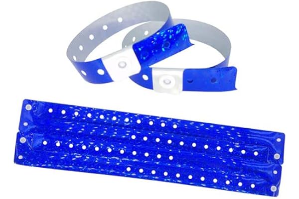 iboo - 100 Bracelets Plastique Vinyle Bleu holographique pour Évènements Festivals – Idéal pour la sécurité - 25 x 1,6 cm