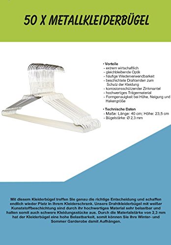 50 x Drahtbügel Metallkleiderbügel RSR-Classic Drahtkleiderbügel Weiß Drahtbügel Kleiderbügel Metall Draht verzinkt hochwertige Pulverbeschichtung 40 cm - 2