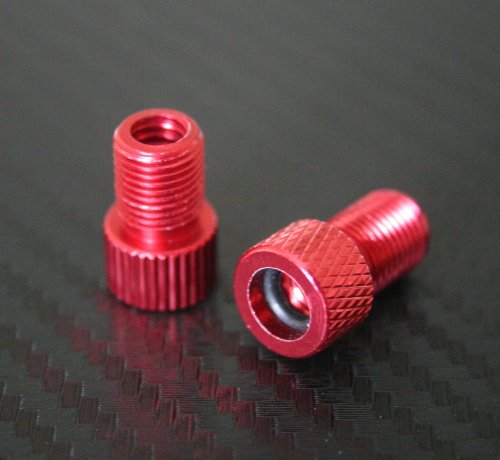 Adaptador de aluminio de válvula Presta a Schrader para bicicleta, incluye junta tórica, color rojo, 2 unidades