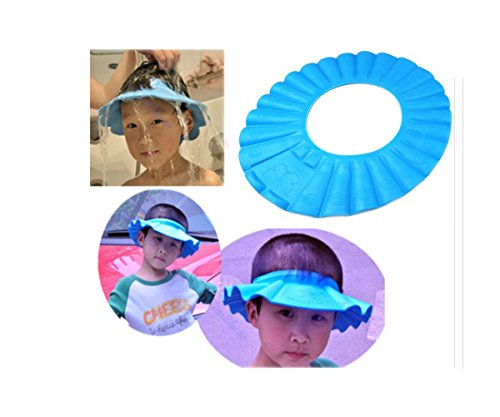 IMBS Baby Shower Shampoo Bath Cap Hat - Adjustable for Child Kids Wash Hair Bathing Shield for Eyes in Blue