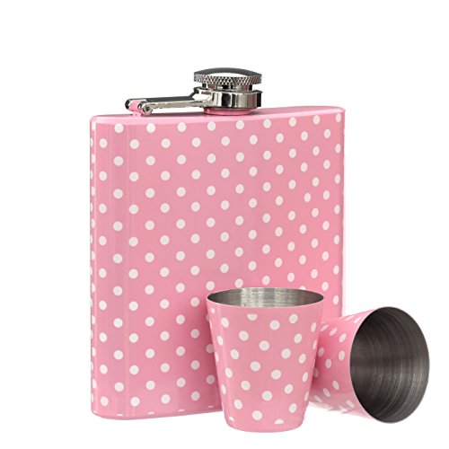 Premier Housewares Flachmann-Set, 170 ml, Punkte-Design, Flachmann-Set, Rosa Gepunktet rose - 3