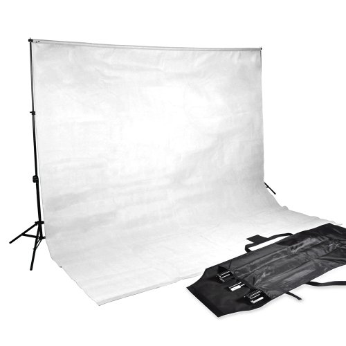 Preisvergleich Produktbild Hintergrundsystem mit Hintergrundstoff in weiss Fotostudio 300x300cm höhenverstellbar mit Tragetasche