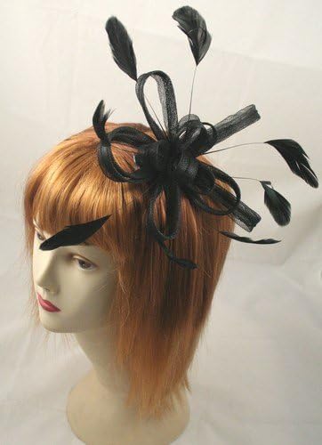 Large Coiled Net & Feather Fascinator On Comb Black Ref: 8565