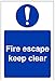 Produktbild vsafety 18038 ag-s Gebotszeichen, "Fire Escape Keep Clear," selbstklebend, Hochformat, 100 mm x 150 mm, blau