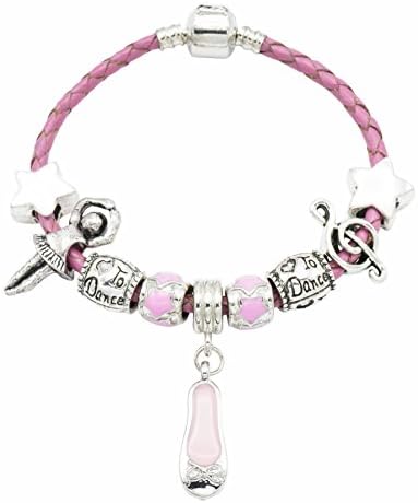 Jewellery Hut Girls's Pink Leather 'Ballerina Girl' Birthday Charm Bracelet with Gift Box