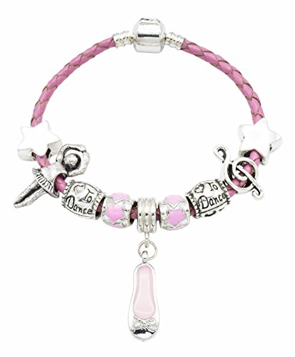 Jewellery Hut Girls's Pink Leather 'Ballerina Girl' Birthday Charm Bracelet with Gift Box