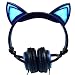 Produktbild LIMSON Katzen-Ohr-Kopfhörer Scherzt Headphones, Faltbares über Ohr-Spiel-Headsets mit LED-Licht Ausstrahlendem Verdrahtetem Cosplay Kopfhörer (Schwarz&Blau)