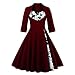 Produktbild Frauen Herbst Vintage Kleid, Hansee Fashion Style V-Ausschnitt Rockabilly Abend Prom Swing Dreiviertel-Ärmeln Kleid (L, Wein)